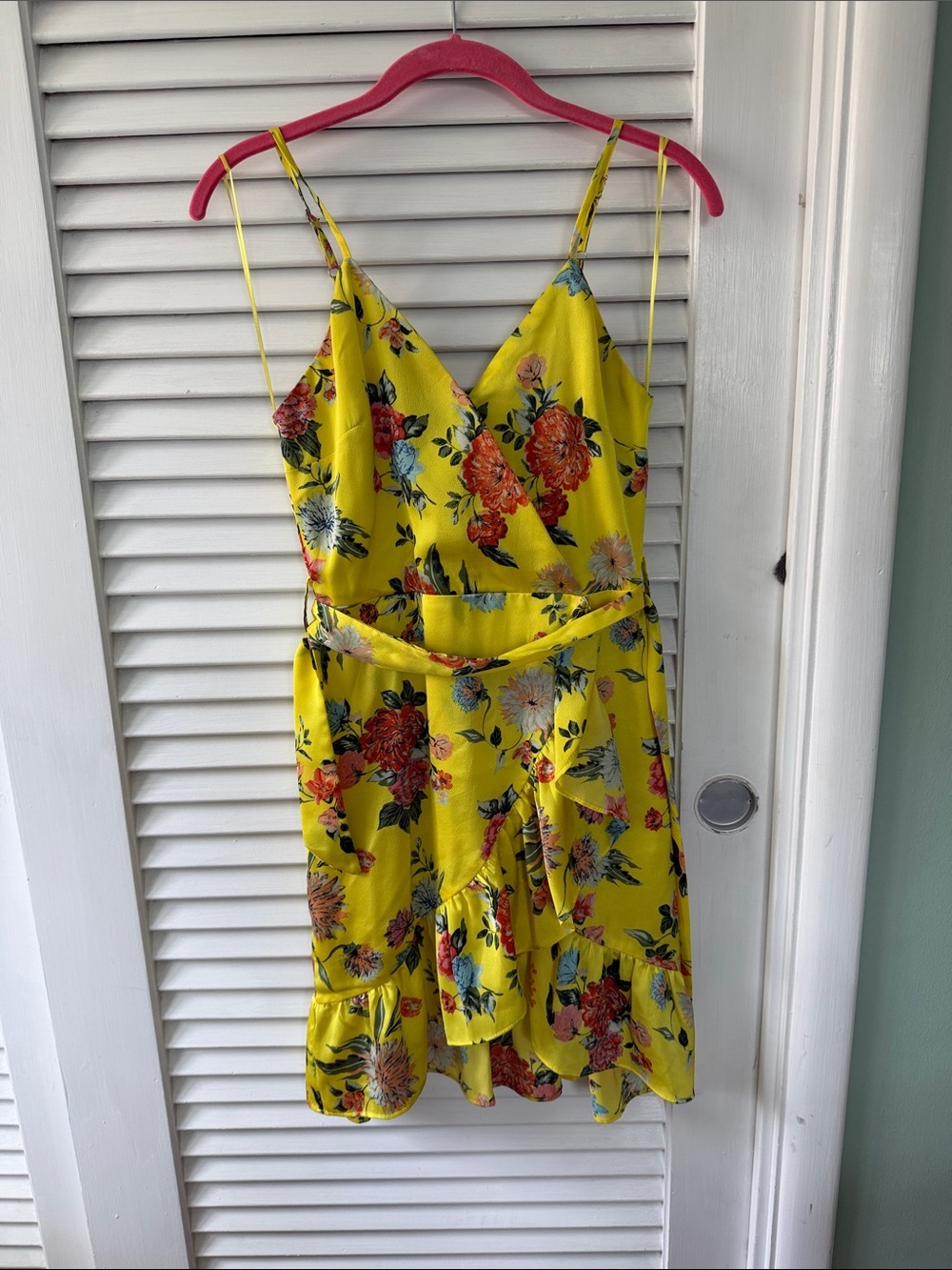 J.O.A. Yellow Floral Wrap Mini Dress